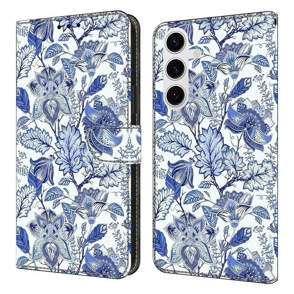 Plånboksfodral för Samsung Galaxy S26 Plus Konstläder Stå - Blå Blomma