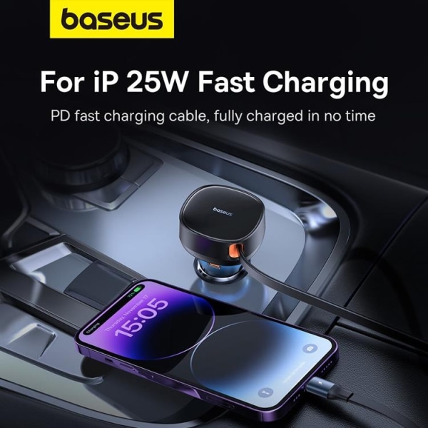 Baseus Enjoyment USB-A Billaddare med USB-C/Lightning 60W Kabel - Svart