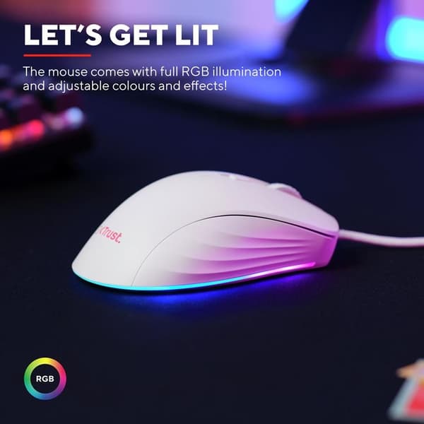 TRUST Gamingmus Ybar+ GXT 924 - Vit Vit