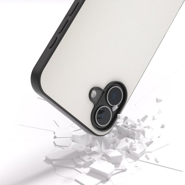 ABEEL Mobilskal till iPhone 16 Plus Äkta Läder PC+TPU TelefonVit