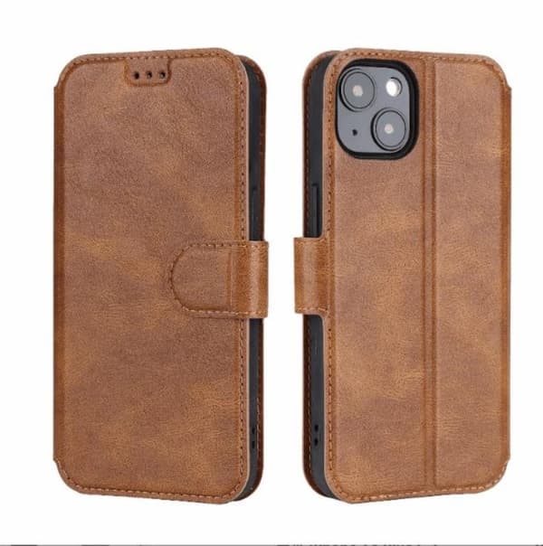 BOOM iPhone 14 Plus Plånboksfodral Calfskin - Brun Brun
