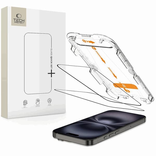 Tech-Protect [2-Pack] iPhone 15/16 Härdat Glas Skärmskydd Quick Set Svart