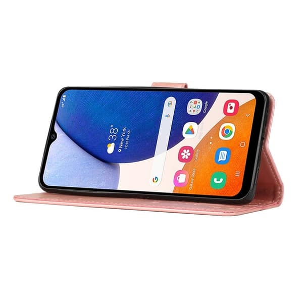 Samsung Galaxy S26 Plus Plånboksfodral Konstläder Blomma Prägling - Roséguld