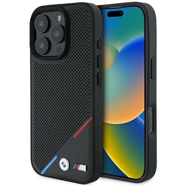 BMW telefontaske til iPhone 16 Pro MagSafe Perforeret Tricolor - Sort Black
