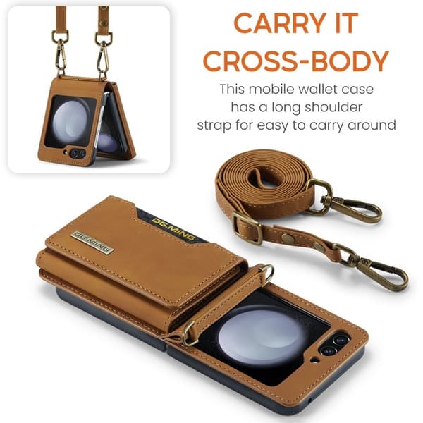 DG.MING Samsung Galaxy Z Flip5 Konstläder Plånboksfodral Magnetisk Brun