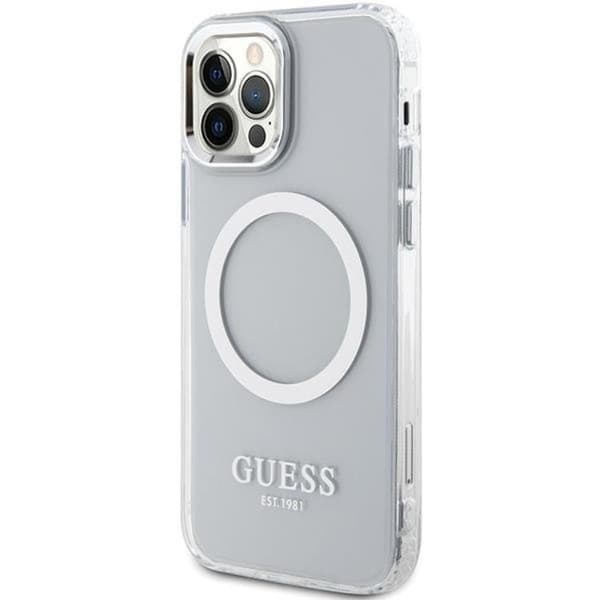 Guess Mobilskal till iPhone 12 Pro/12 Magsafe Metall Outline - Silver Silver