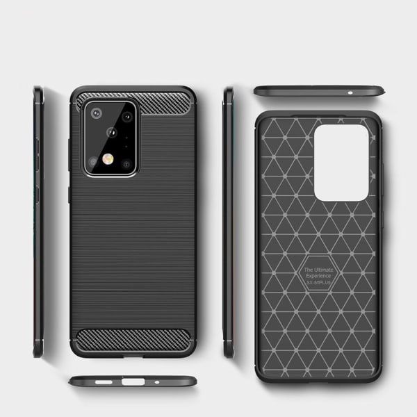 Kulfiber Børstet Cover til Galaxy S20 Ultra - Sort Black