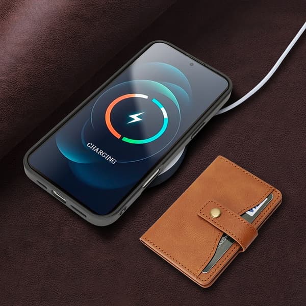 Mobilskal till iPhone 16 Pro MagSafe Detachable Korthållare Brun