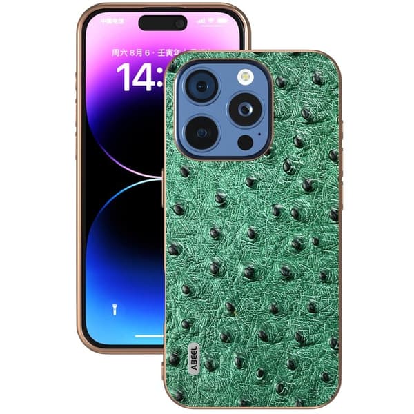 ABEEL Mobilskal till iPhone 16 Pro Electroplating Grön Äkta Läder