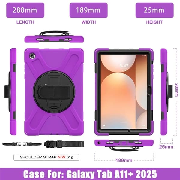 Mobilskal till Galaxy Tab A11 Plus Kickstand Silikon Axelrem Lila
