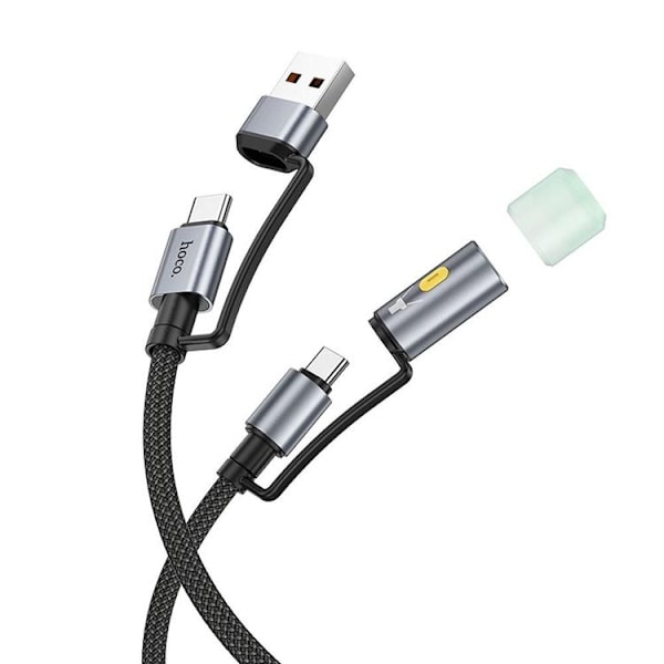 Hoco USB-A/USB-C Til USB-C LED Lys 60W 3A Kabel 1.2m U138 - Sort Svart