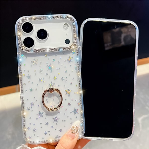 Mobilskal till iPhone 17 Pro Max Rhinestone Edge Ring Kickstand Grön