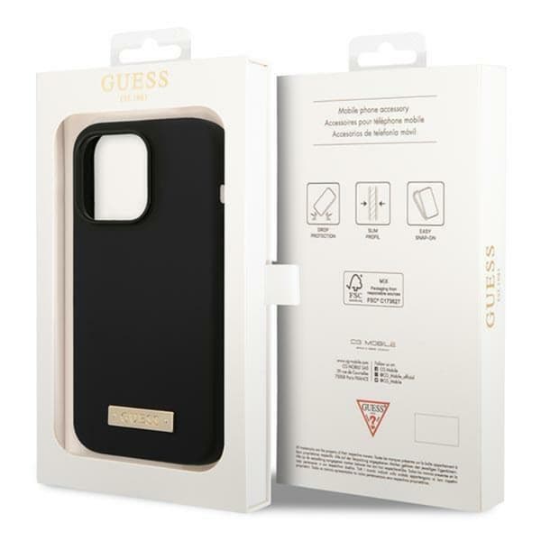GUESS iPhone 14 Pro Max Skal MagSafe Silicone Logo Plate - Musta Black
