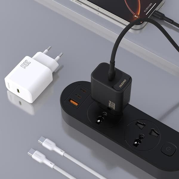 Dudao hurtigoplader USB-C PD 30W GaN med USB-C kabel A27PCEU - hvid Vit