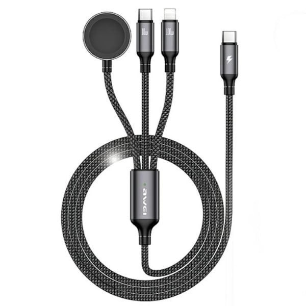 Awei 3in1 USB-C til Apple Watch Oplader USB-C Lightning-kabel - Sort Black