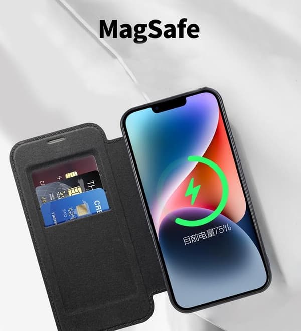 iPhone 14 Plus Magsafe Lompakkokotelo RFID Flip - Ruskea Brun