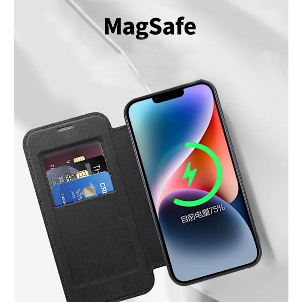iPhone 14 Plus Magsafe Pungetui RFID Flip - Brun Brun