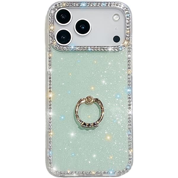 Mobilskal till iPhone 17 Pro Rhinestone Edge Ring Kickstand Grön