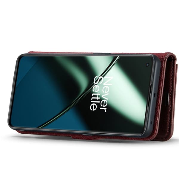 DG.MING OnePlus 11 5G Äkta Läder Plånboksfodral Detachable Magnet Röd