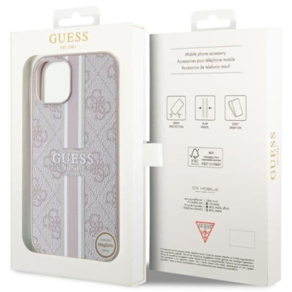 Guess iPhone 14 Plus Mobilskal MagSafe Printed Stripes Rosa