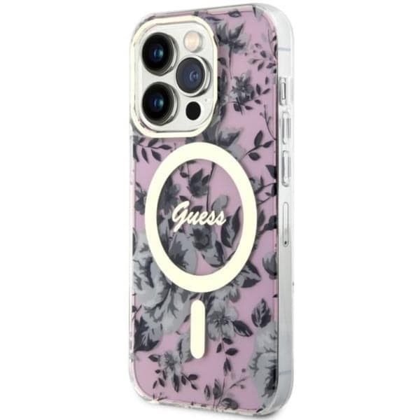 Guess iPhone 14 Pro Max Mobilskal MagSafe Flower - Rosa Rosa
