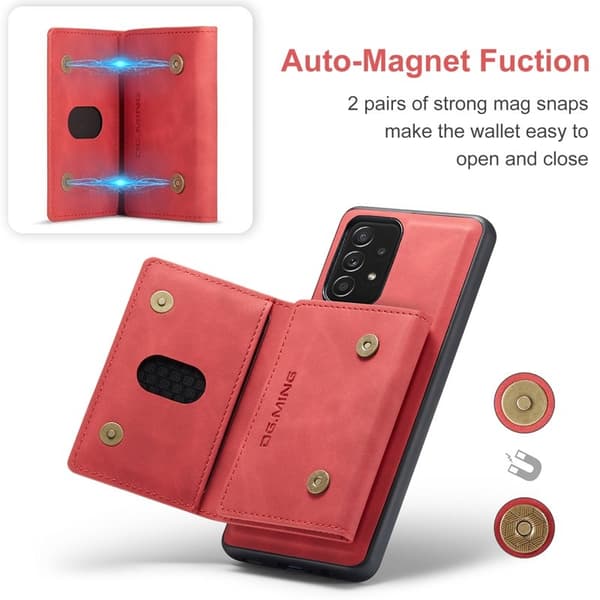 DG.MING M2 Tri-fold Plånboksfodral Samsung Galaxy A52s 5G Röd