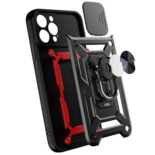 iPhone 14 Plus Skal med Ringhållare Hybrid Armor Camshield - Svart Svart