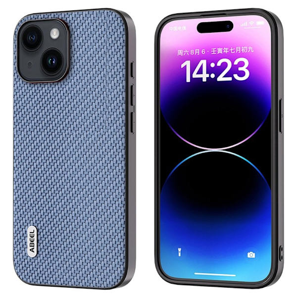 ABEEL Mobilskal till iPhone 15 Plus i Kolfiber PU Läder Blå