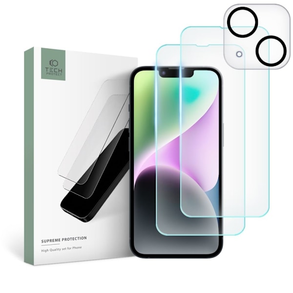 Tech-Protect [2-Pack] iPhone 14 Härdat glas + [1-Pack] Kameralinsskydd Transparent