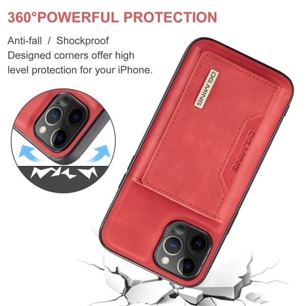 DG.MING M2 Series Plånboksfodral i Konstläder för iPhone 12 - Röd