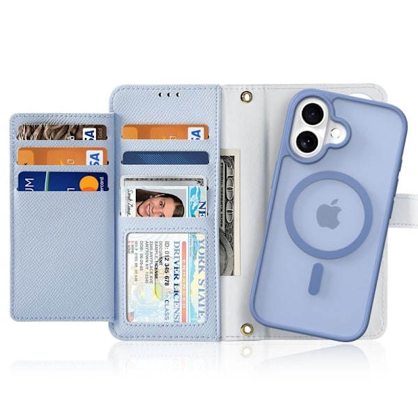 DUX DUCIS Lawa Series iPhone 16 Plånboksfodral Äkta Läder - Blå