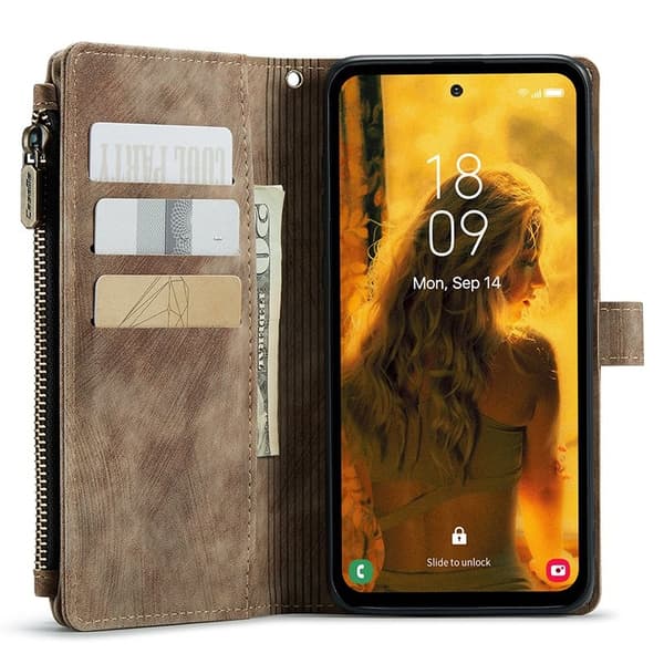 CASEME C30 Plånboksfodral för Samsung Galaxy S23 FE - Brun Konstläder