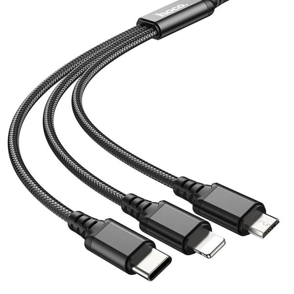 Hoco 3in1 USB-A till USB-C Lightning microUSB kabel X76 1m Black
