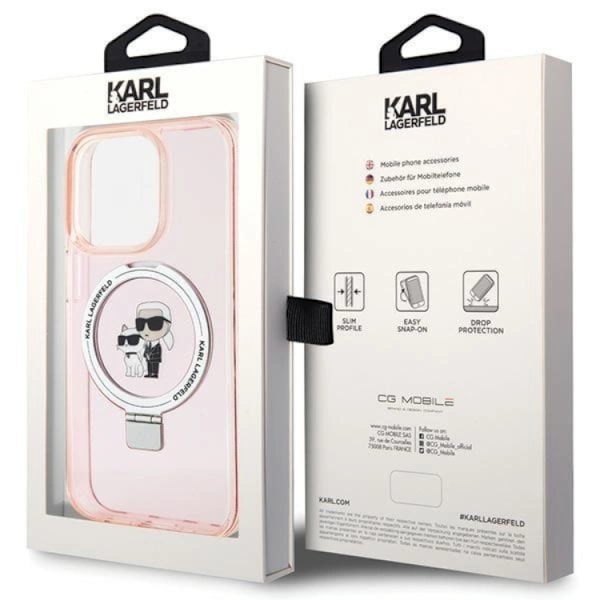 KARL LAGERFELD iPhone 15 Pro Mobilskal MagSafe Ringställ - Rosa