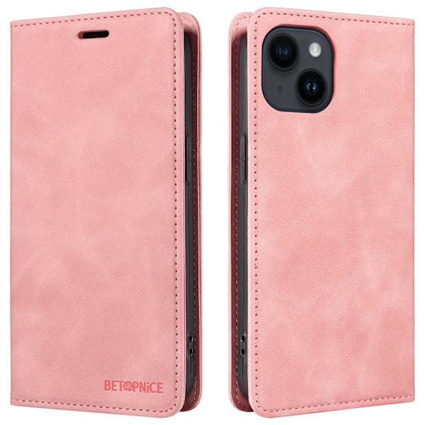 BETOPNICE 003 iPhone 15 Plus Plånboksfodral Konstläder - RFID - Rosa