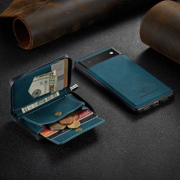 JEEHOOD Google Pixel 7 5G Konstläder Plånboksfodral med Ställning Blå