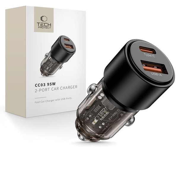 Tech-Protect Billaddare USB-A Till USB-C 95W - Svart Svart