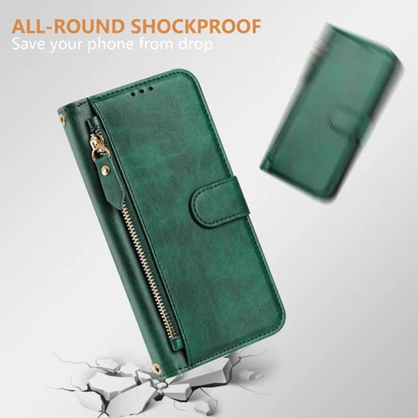 Sony Xperia 10 VII Konstläder Plånboksfodral Zipper Pocket - Grön Grön