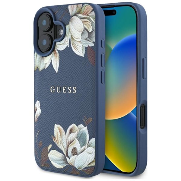 Guess Mobilskal till iPhone 16 Magsafe Flower Pattern - Blå Blå