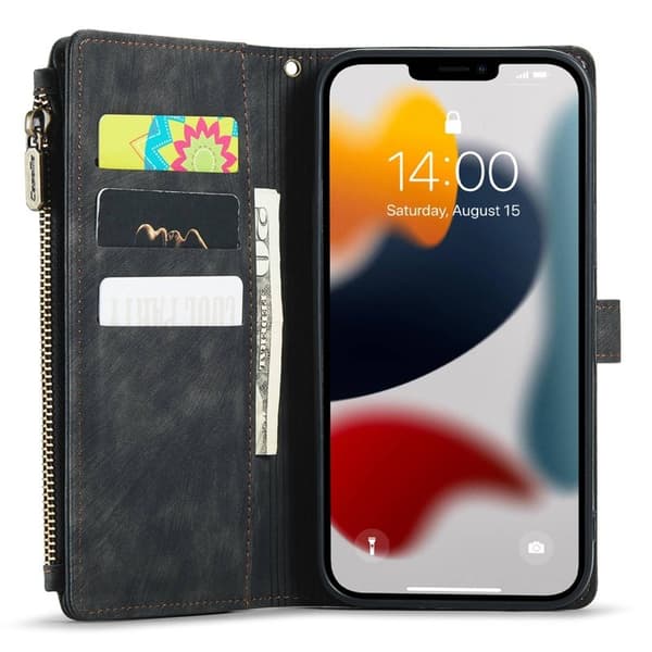 CASEME Konstläder Plånboksfodral för iPhone 13 Pro Max med Rem - Svart