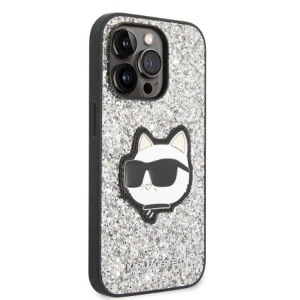 Karl Lagerfeld iPhone 14 Pro Max Skal Glitter Choupette Patch - Silver