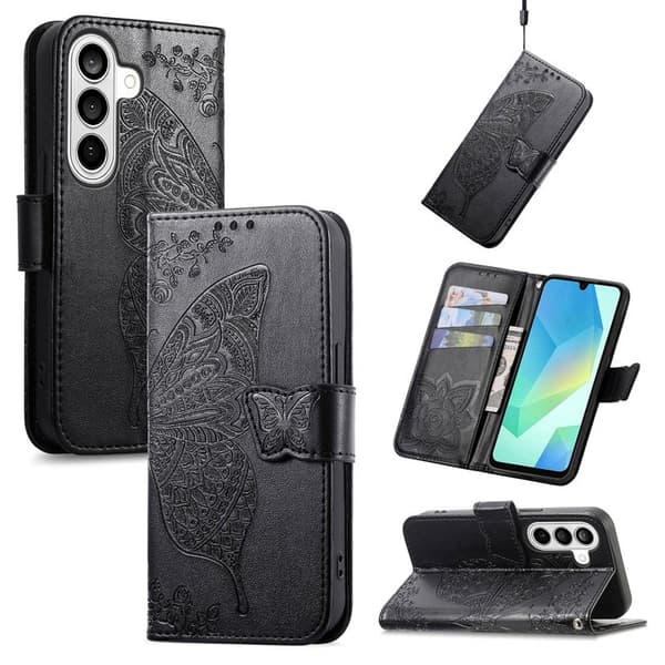 Plånboksfodral för Samsung Galaxy S26 Konstläder med rem - Svart