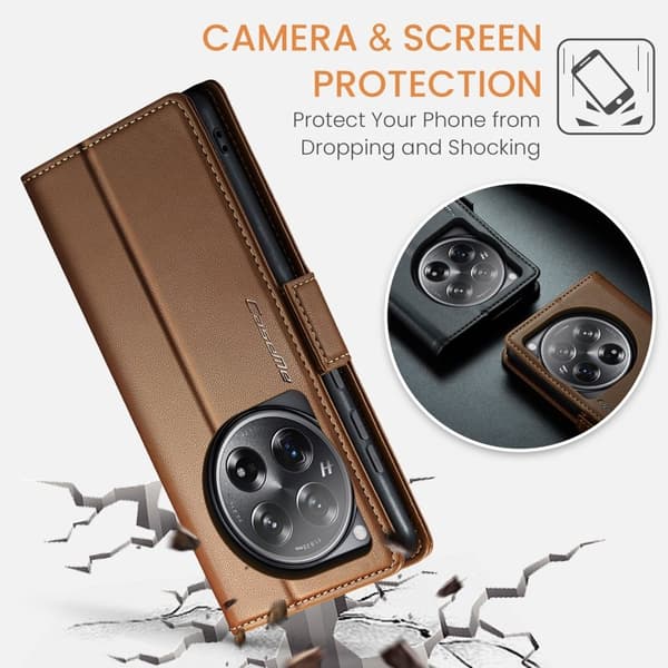 CASEME 023 Mobilskal till OnePlus 12 5G RFID-Skydd Konstläder Brun