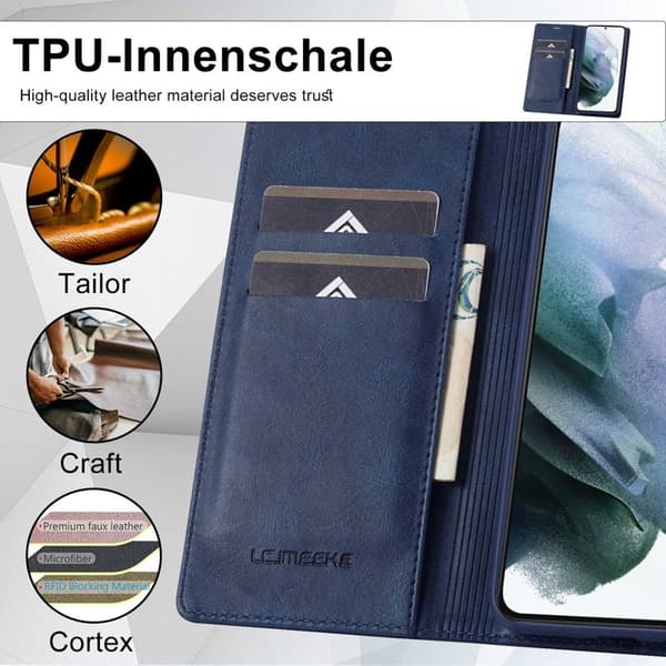 LC.IMEEKE Samsung Galaxy S21+ 5G Plånboksfodral Konstläder - Blå