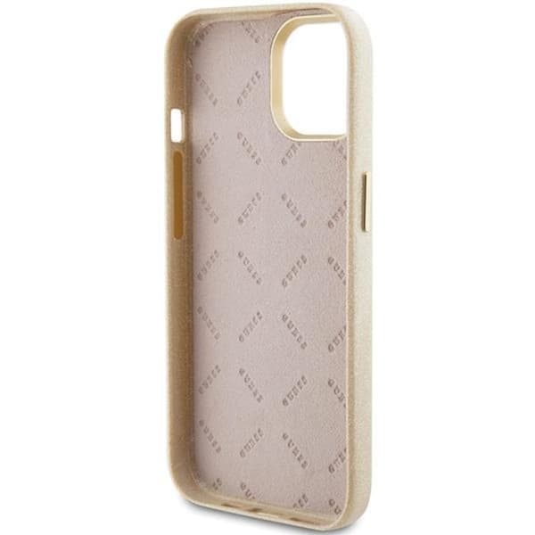Guess iPhone 15 Mobilskal Glitter Glossy Script - Kulta Guld