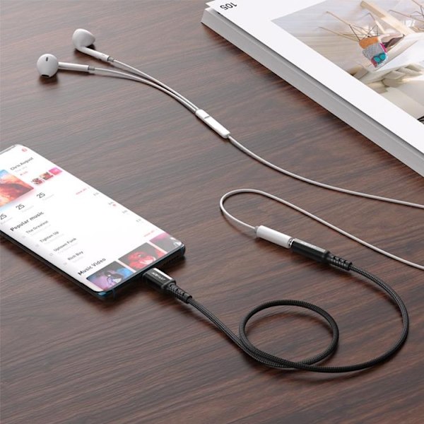 Acefast Typ-C Ljud Kabel 3.5 mm Minijack DAC 18 cm - Svart Svart