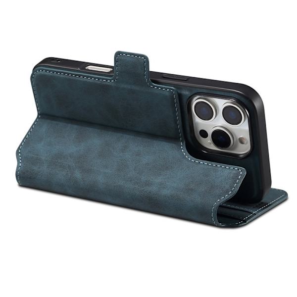 DENIOR B06 iPhone 16 Pro Plånboksfodral Magnetiskt Löst Konstläder Blå