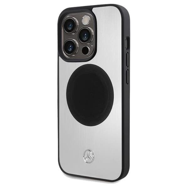 Mercedes Mobilskal till iPhone 15 Pro Max MagSafe Läder & Alu - Silver