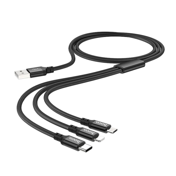 HOCO 3in1 USB-C + Lightning + mikrokaapeli - musta