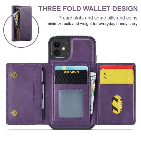 DG.MING iPhone 11 Konstläder Plånboksfodral med Kortfickor - Lila